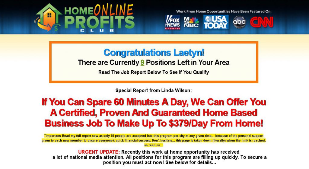 Home Online Profits Club Scam