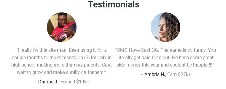 CashOg Fake Testimonials