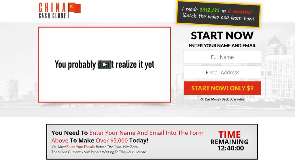the China Cash Clone Sales Page

